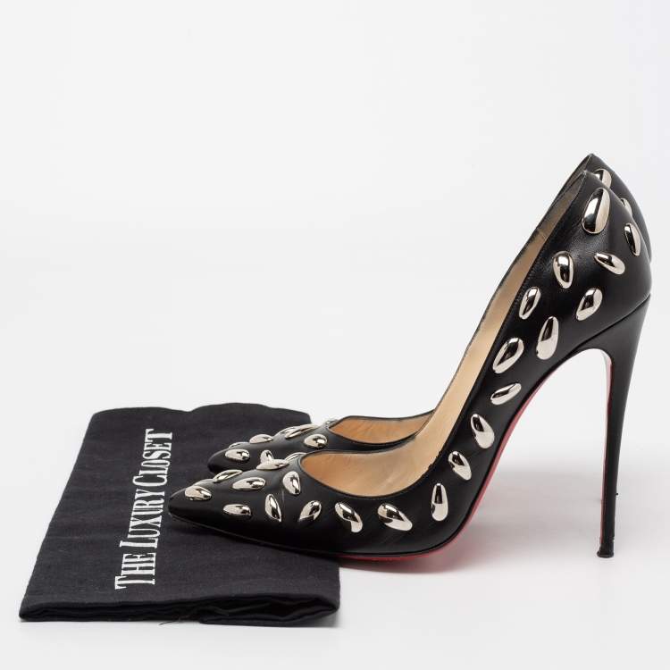 Pre Owned Christian Louboutin Black Leather Embellished Pumps Size 41