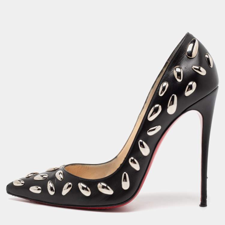 Pre Owned Christian Louboutin Black Leather Embellished Pumps Size 41