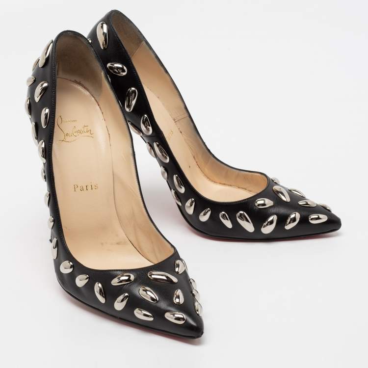 Pre Owned Christian Louboutin Black Leather Embellished Pumps Size 41