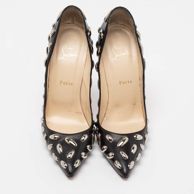 Pre Owned Christian Louboutin Black Leather Embellished Pumps Size 41