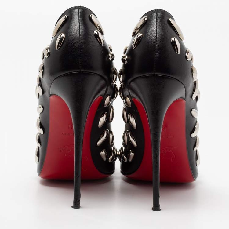 Pre Owned Christian Louboutin Black Leather Embellished Pumps Size 41