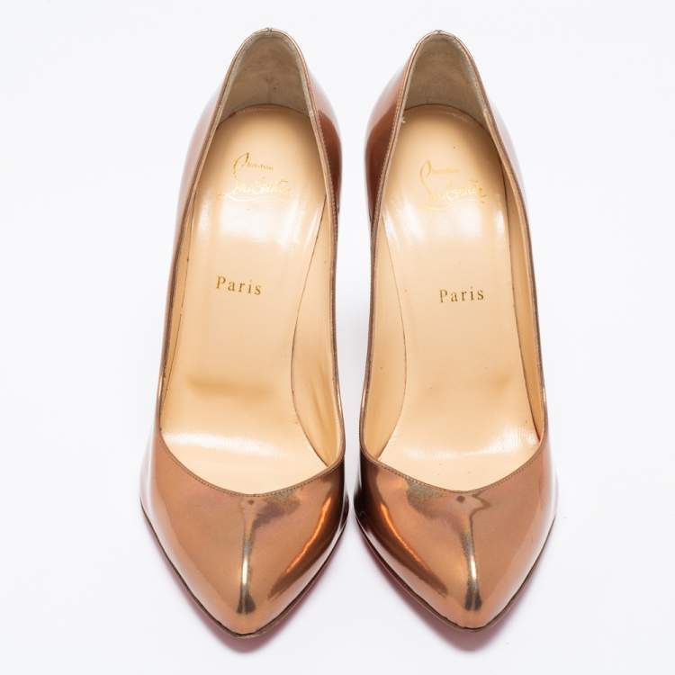 Pre Owned Christian Louboutin Metallic Bronze Iridescent Leather Breche Pumps Size 41