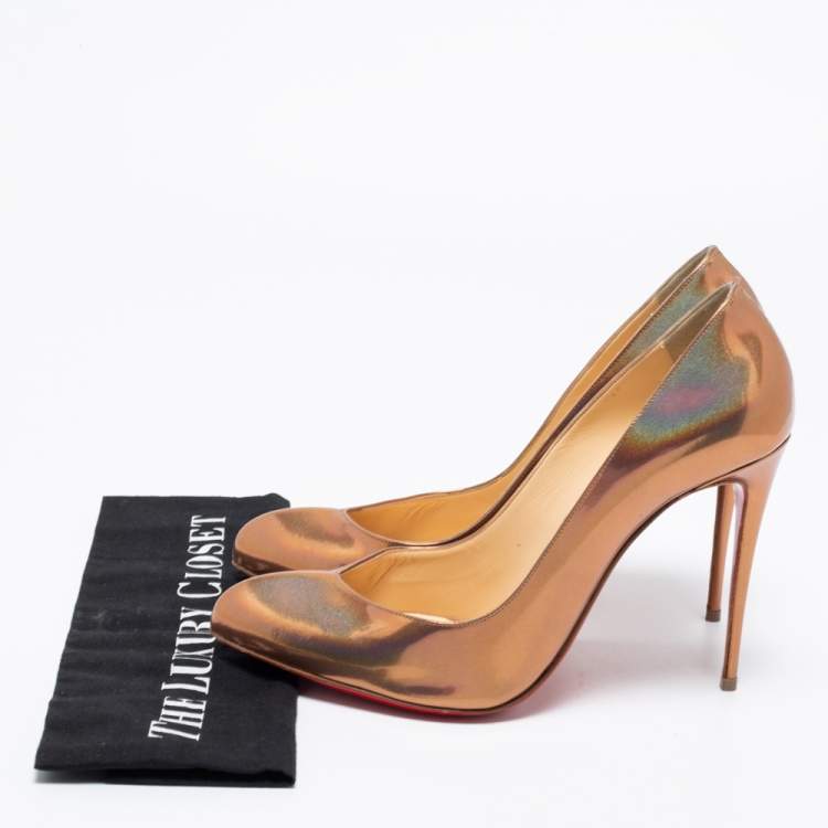 Pre Owned Christian Louboutin Metallic Bronze Iridescent Leather Breche Pumps Size 41