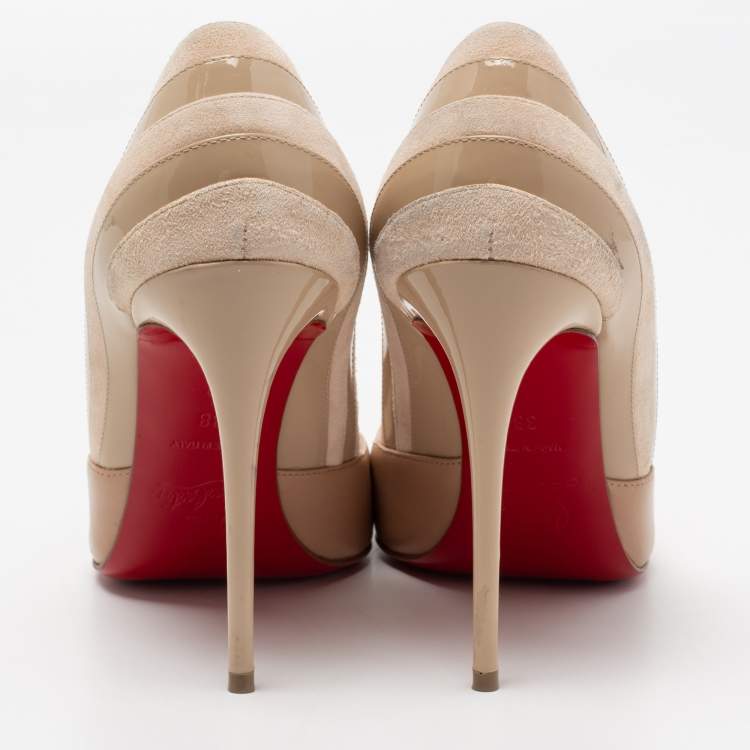 Pre Owned Christian Louboutin Beige Leather And Suede Pointed Toe Pumps Size 38