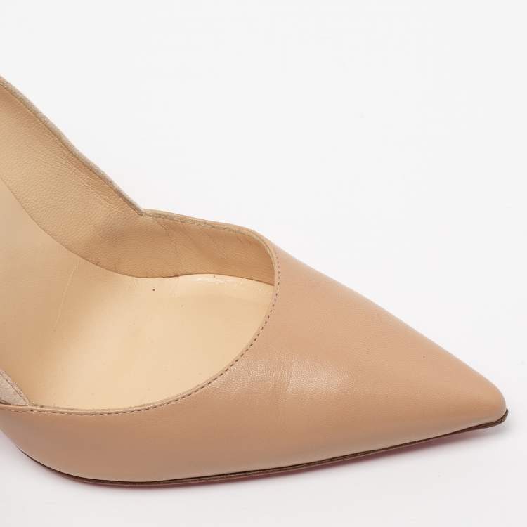 Pre Owned Christian Louboutin Beige Leather And Suede Pointed Toe Pumps Size 38