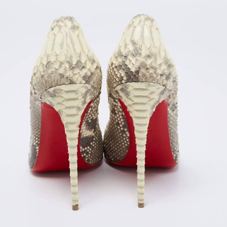 Pre Owned Christian Louboutin Cream/Grey Python Leather So Kate Pumps Size 41