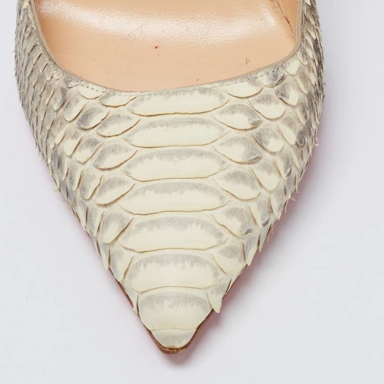 Pre Owned Christian Louboutin Cream/Grey Python Leather So Kate Pumps Size 41