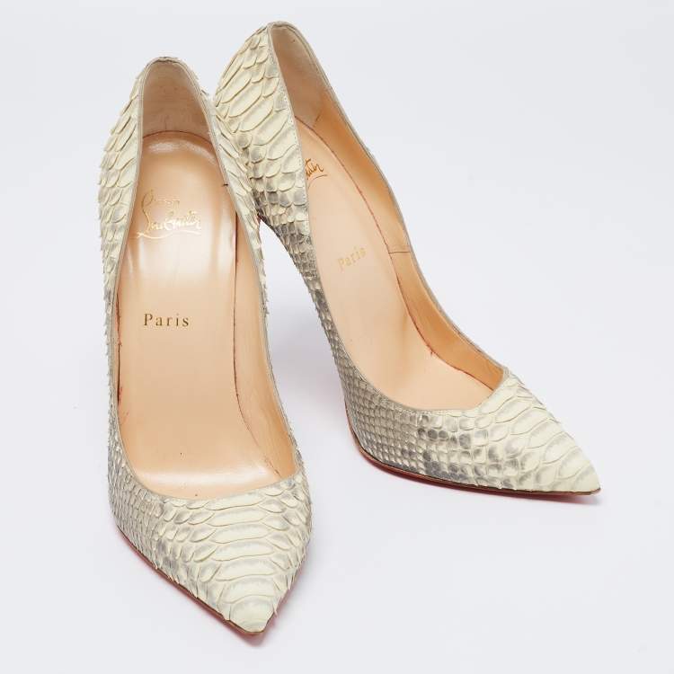 Pre Owned Christian Louboutin Cream/Grey Python Leather So Kate Pumps Size 41