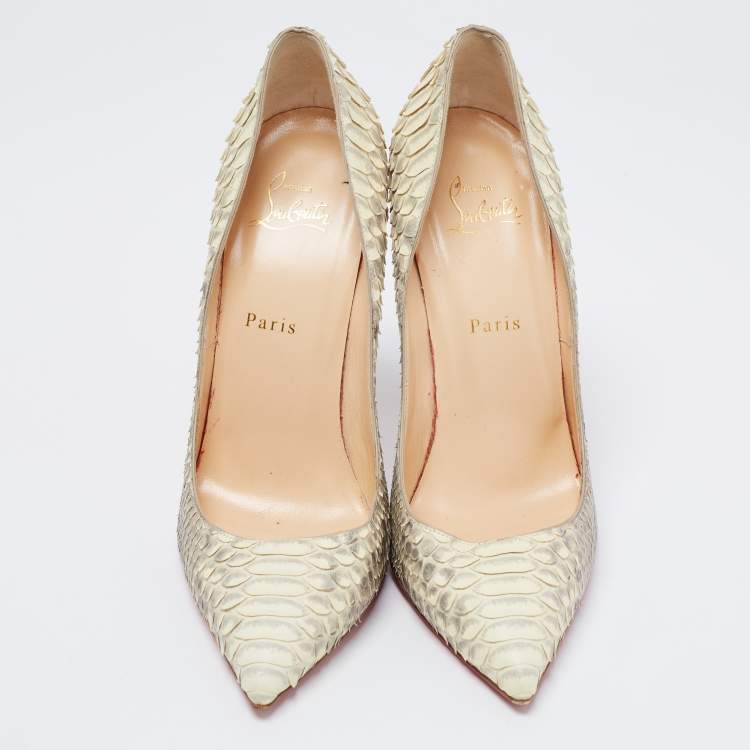 Pre Owned Christian Louboutin Cream/Grey Python Leather So Kate Pumps Size 41