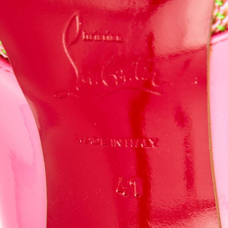 Pre Owned Christian Louboutin Multicolor Patent Leather and Mesh Miluna Slingback Sandals Size 41