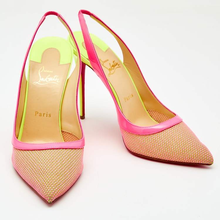 Pre Owned Christian Louboutin Multicolor Patent Leather and Mesh Miluna Slingback Sandals Size 41