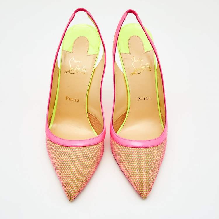 Pre Owned Christian Louboutin Multicolor Patent Leather and Mesh Miluna Slingback Sandals Size 41