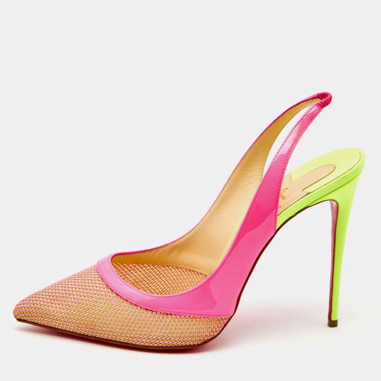 Pre Owned Christian Louboutin Multicolor Patent Leather and Mesh Miluna Slingback Sandals Size 41