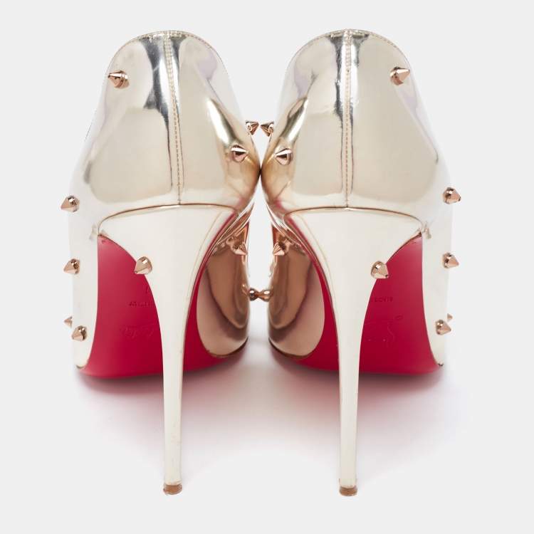 Pre Owned Christian Louboutin Metallic Gold Leather Degraspike Pointed Toe Pumps Size 41