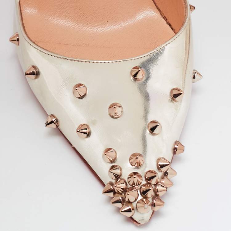 Pre Owned Christian Louboutin Metallic Gold Leather Degraspike Pointed Toe Pumps Size 41