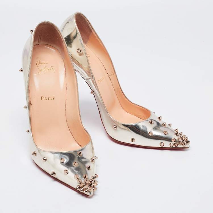Pre Owned Christian Louboutin Metallic Gold Leather Degraspike Pointed Toe Pumps Size 41