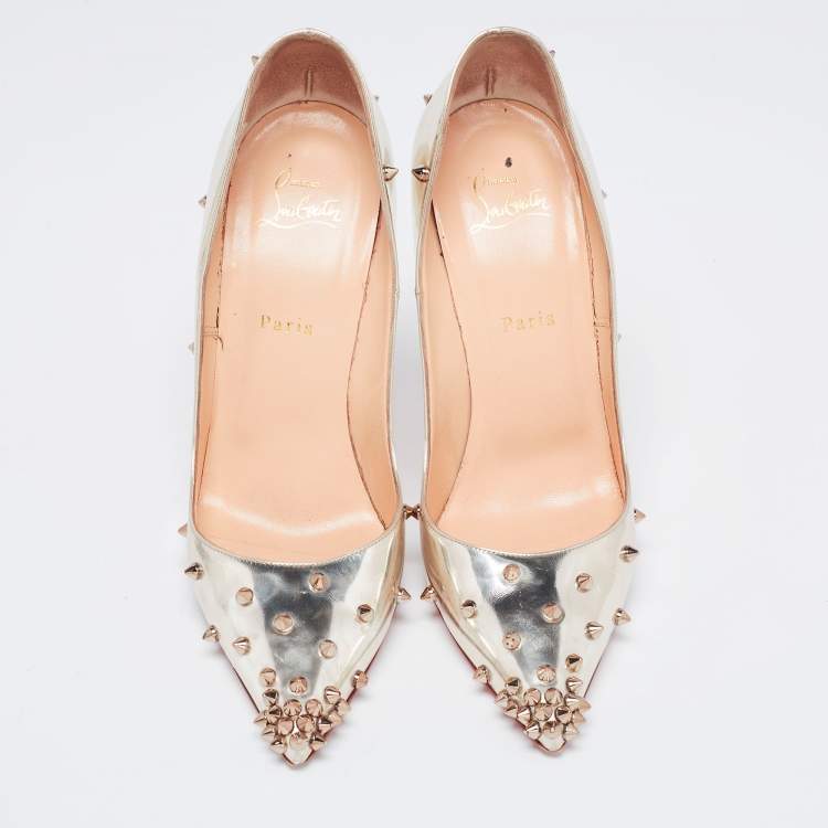 Pre Owned Christian Louboutin Metallic Gold Leather Degraspike Pointed Toe Pumps Size 41