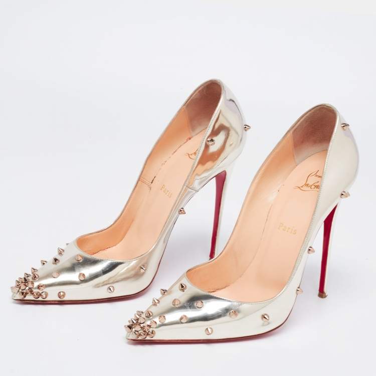 Pre Owned Christian Louboutin Metallic Gold Leather Degraspike Pointed Toe Pumps Size 41