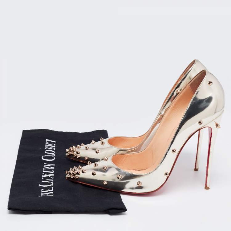 Pre Owned Christian Louboutin Metallic Gold Leather Degraspike Pointed Toe Pumps Size 41