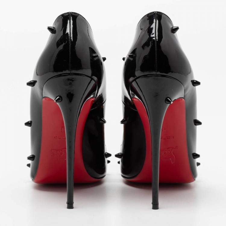 Pre Owned Christian Louboutin Black Patent Leather Diamond Spike Pointed Toe Pumps Size 41