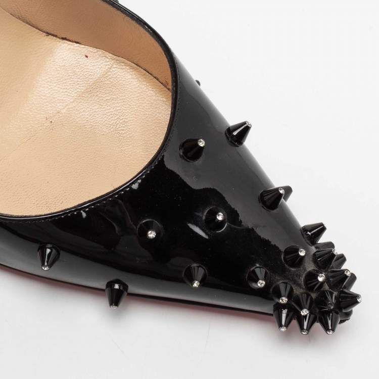 Pre Owned Christian Louboutin Black Patent Leather Diamond Spike Pointed Toe Pumps Size 41