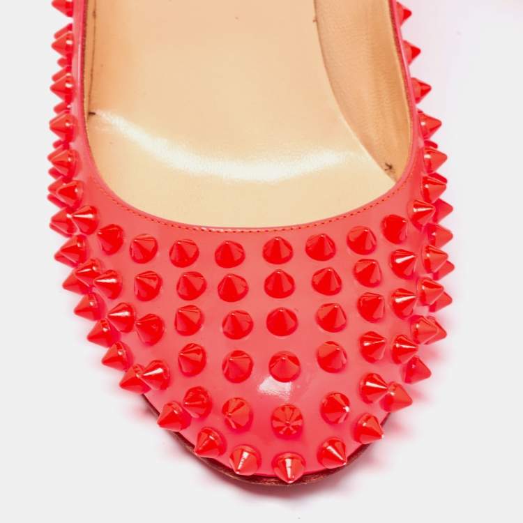 Pre Owned Christian Louboutin Neon Pink Leather Fifi Spike Pumps Size 40.5