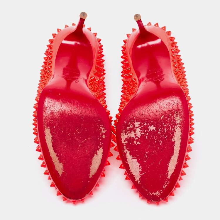 Pre Owned Christian Louboutin Neon Pink Leather Fifi Spike Pumps Size 40.5