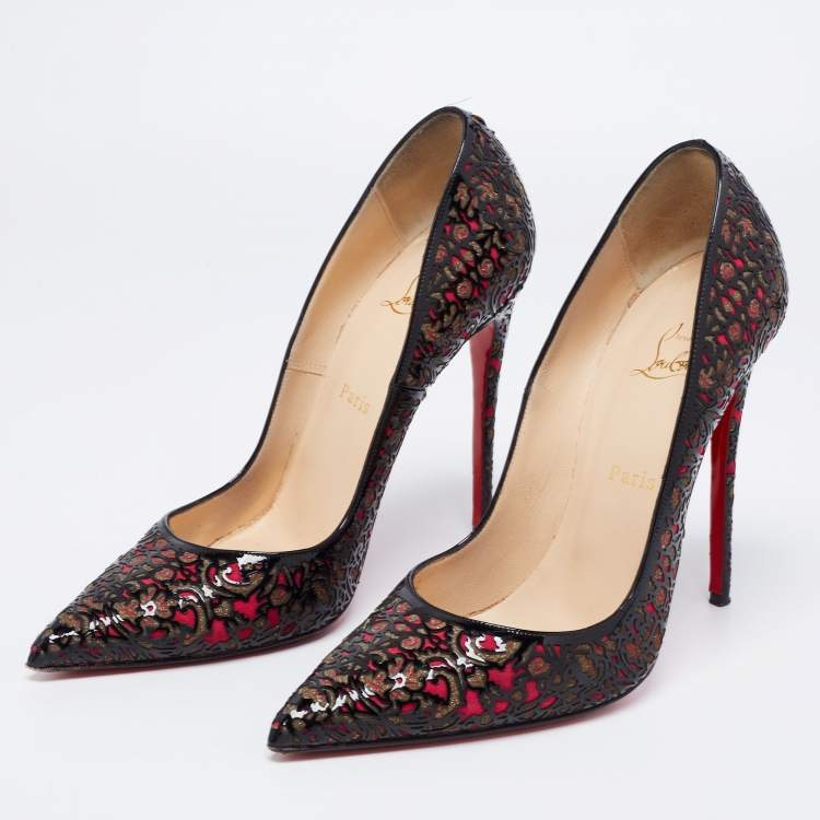Christian Louboutin Black/Brown Leather and Suede Laser Cut High