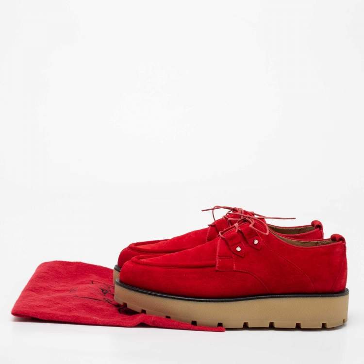 Pre Owned Christian Louboutin Red Suede Lace-Up Derby Platform Sneakers Size 39.5
