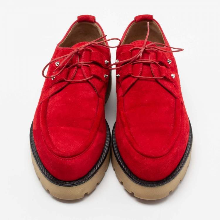 Pre Owned Christian Louboutin Red Suede Lace-Up Derby Platform Sneakers Size 39.5