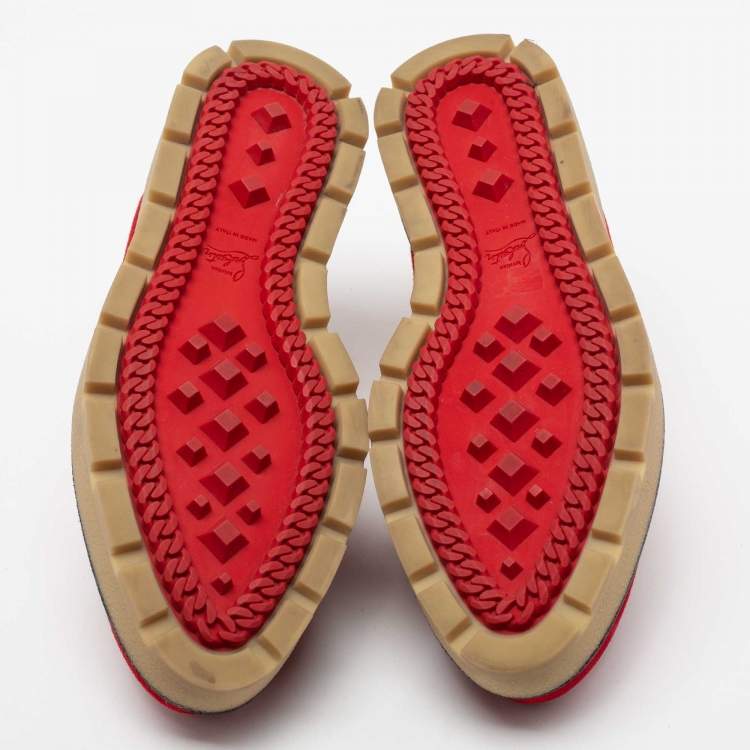 Pre Owned Christian Louboutin Red Suede Lace-Up Derby Platform Sneakers Size 39.5