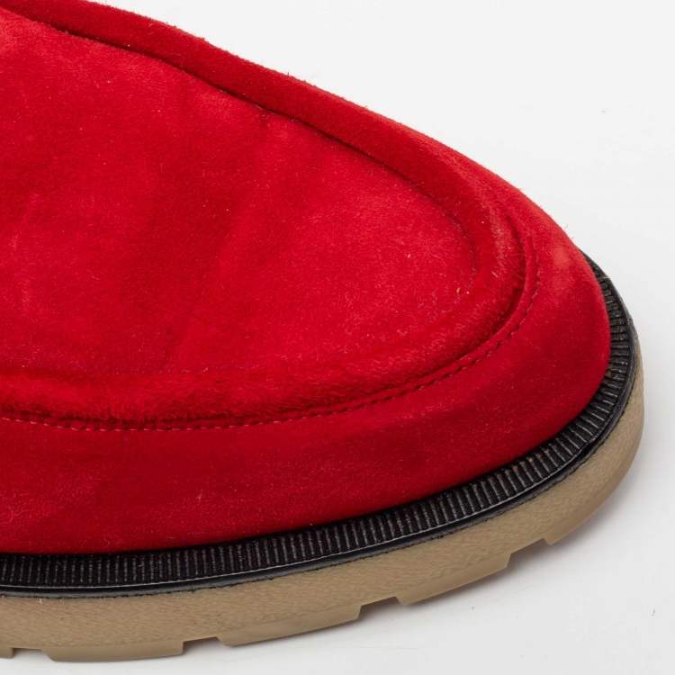 Pre Owned Christian Louboutin Red Suede Lace-Up Derby Platform Sneakers Size 39.5