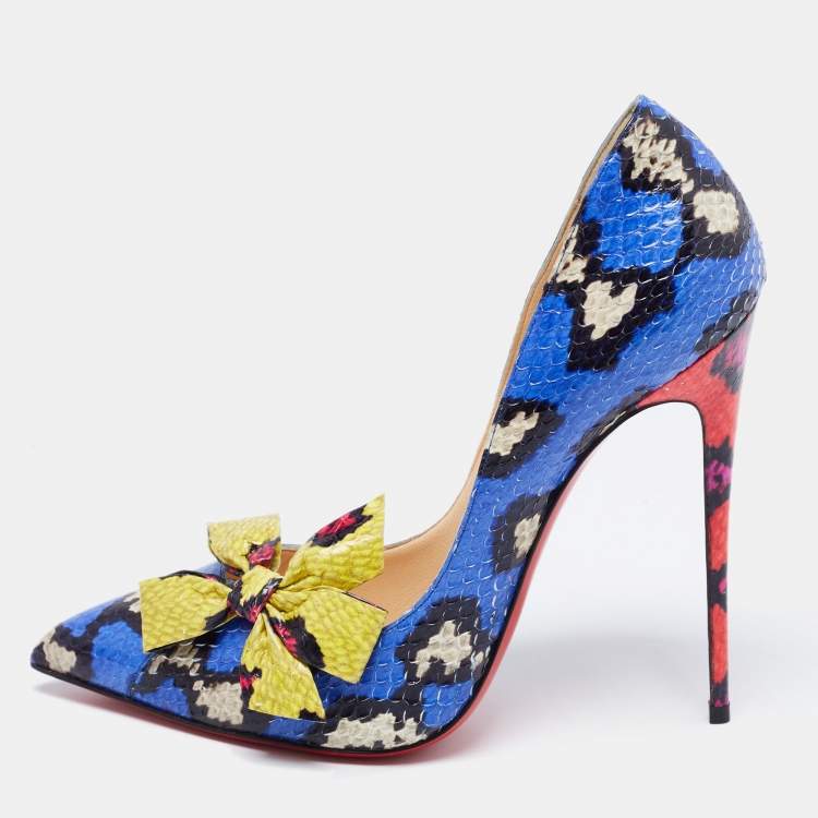 Christian Louboutin Blue/Yellow Snakeskin Leather Madame Menodo Pumps ...