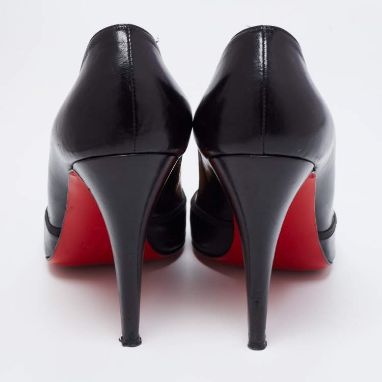 Pre Owned Christian Louboutin Black Leather and Fabric Bow Lavalliere Round-Toe Pumps Size 41