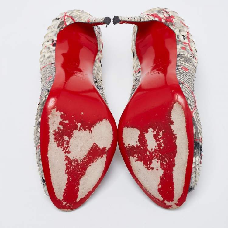 Pre Owned Christian Louboutin Multicolor Painted Splatter Python Peep Toe Pumps Size 41
