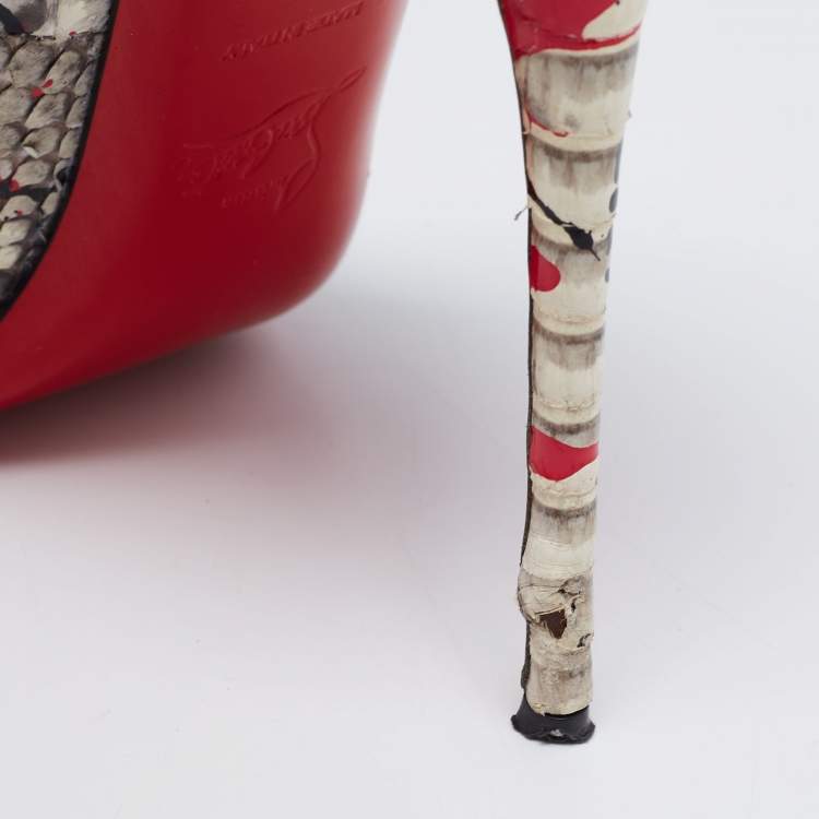 Pre Owned Christian Louboutin Multicolor Painted Splatter Python Peep Toe Pumps Size 41