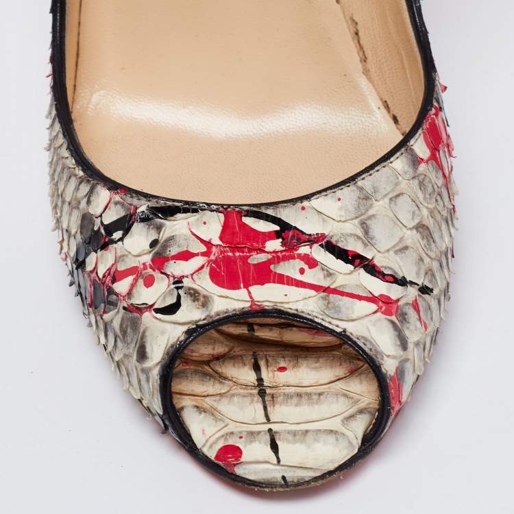 Pre Owned Christian Louboutin Multicolor Painted Splatter Python Peep Toe Pumps Size 41