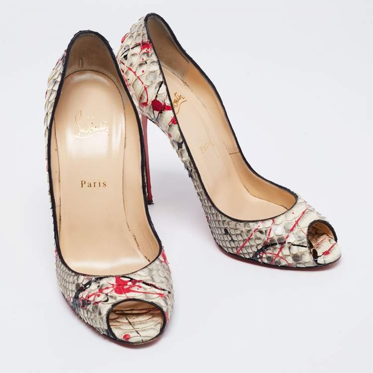 Pre Owned Christian Louboutin Multicolor Painted Splatter Python Peep Toe Pumps Size 41