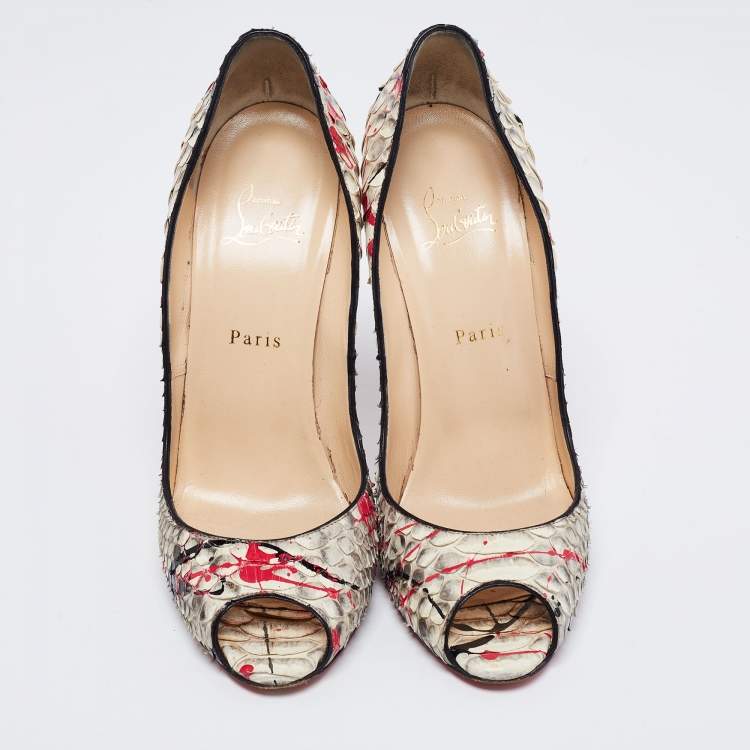 Pre Owned Christian Louboutin Multicolor Painted Splatter Python Peep Toe Pumps Size 41