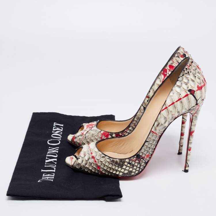 Pre Owned Christian Louboutin Multicolor Painted Splatter Python Peep Toe Pumps Size 41