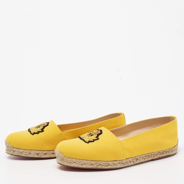 Pre Owned Christian Louboutin Yellow Caraibes Canvas Galia Espadrille Flats Size 40