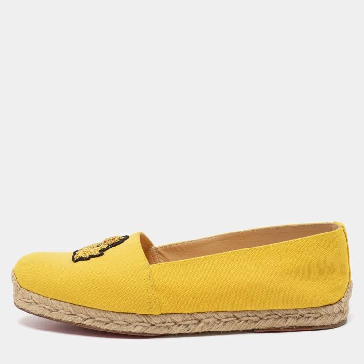Pre Owned Christian Louboutin Yellow Caraibes Canvas Galia Espadrille Flats Size 40