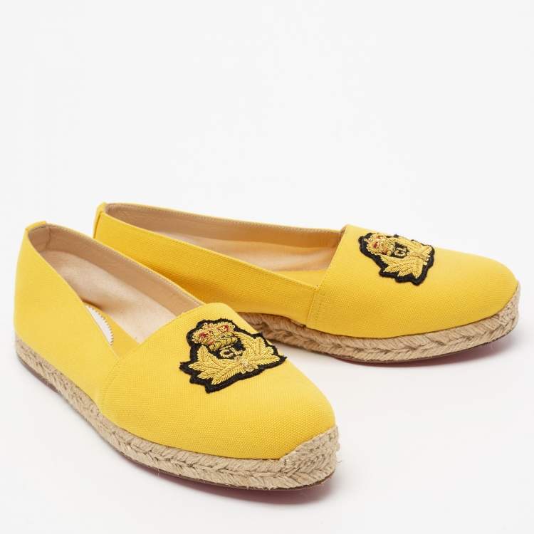 Pre Owned Christian Louboutin Yellow Caraibes Canvas Galia Espadrille Flats Size 40
