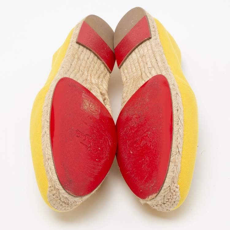 Pre Owned Christian Louboutin Yellow Caraibes Canvas Galia Espadrille Flats Size 40