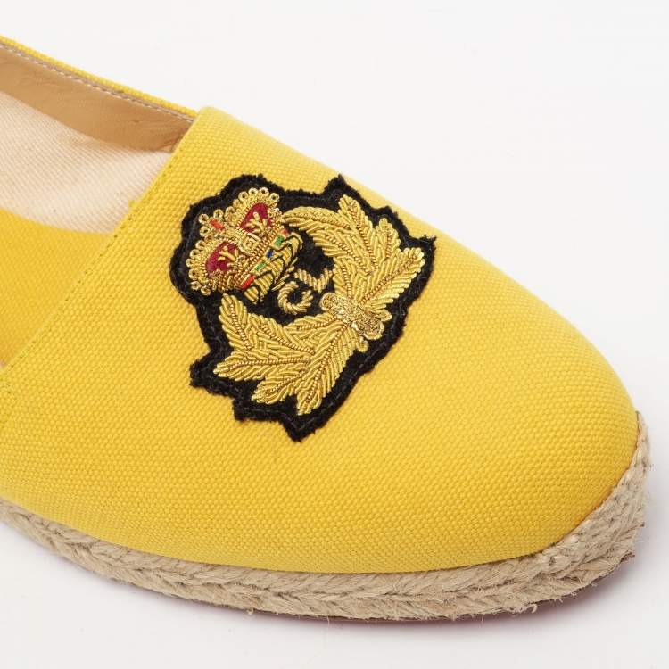 Pre Owned Christian Louboutin Yellow Caraibes Canvas Galia Espadrille Flats Size 40