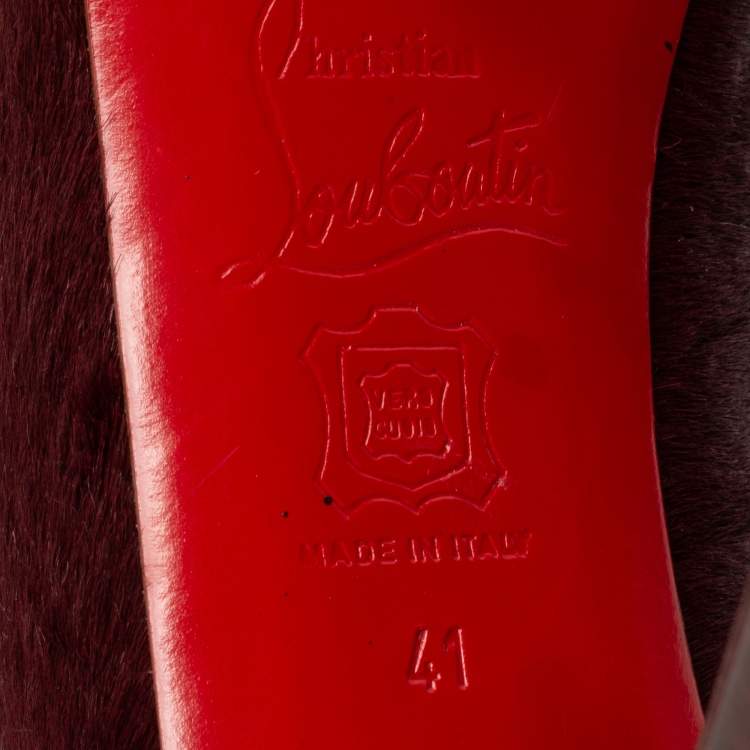 Pre Owned Christian Louboutin Burgundy Calf Hair Altadama Astrakhan Peep Toe Pumps Size 41
