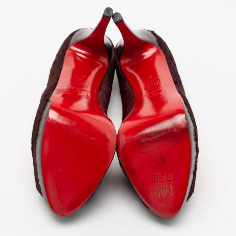 Pre Owned Christian Louboutin Burgundy Calf Hair Altadama Astrakhan Peep Toe Pumps Size 41