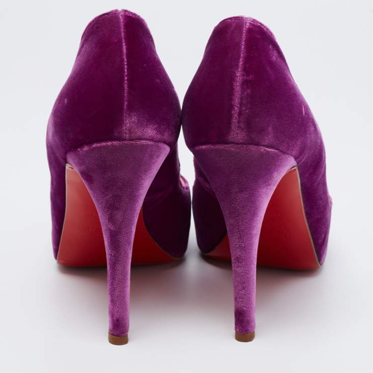 Pre Owned Christian Louboutin Magenta Velvet Very Prive Crystal Peep-Toe Pumps Size 40.5