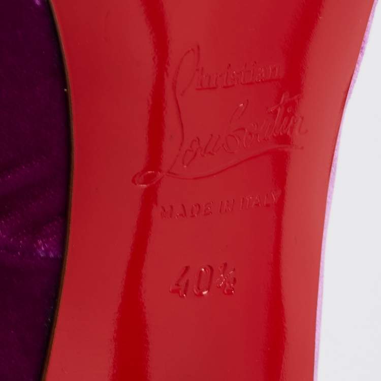Pre Owned Christian Louboutin Magenta Velvet Very Prive Crystal Peep-Toe Pumps Size 40.5