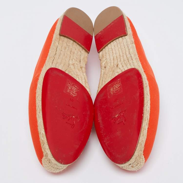 مملوكة مسبقًا Christian Louboutin Orange Canvas Gala Embroidered Crest Espadrille Loafers Size 40